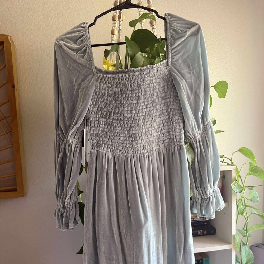 Reformation Albi Velvet Dress Turquoise - Size S